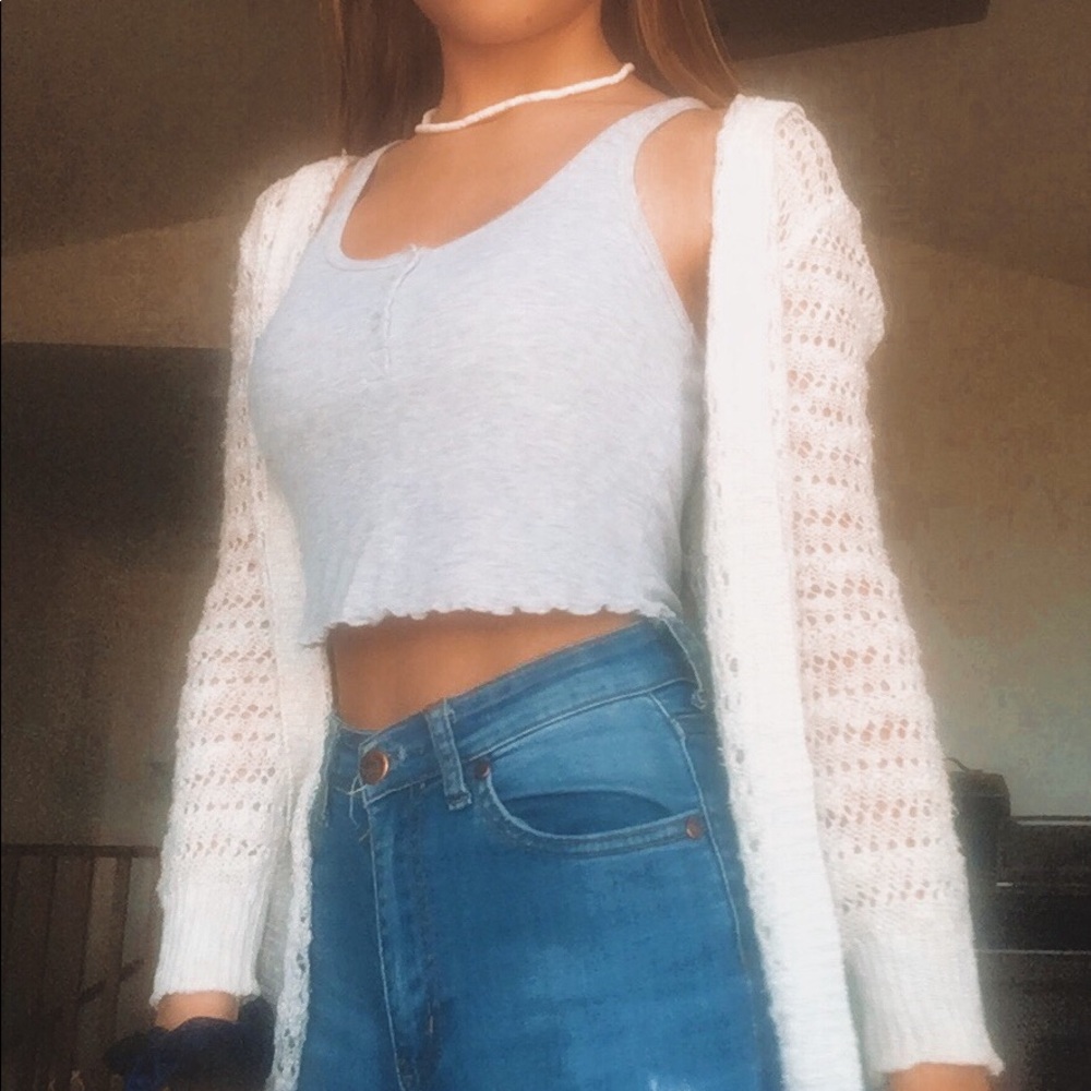white shimmer cardigan